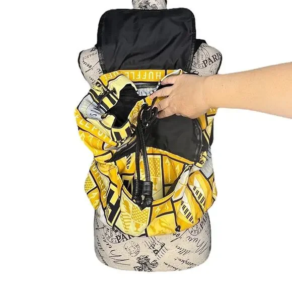 Harry Potter Hufflepuff House Block Pattern Knapsack Backpack Adjustable Straps - Picture 2 of 10